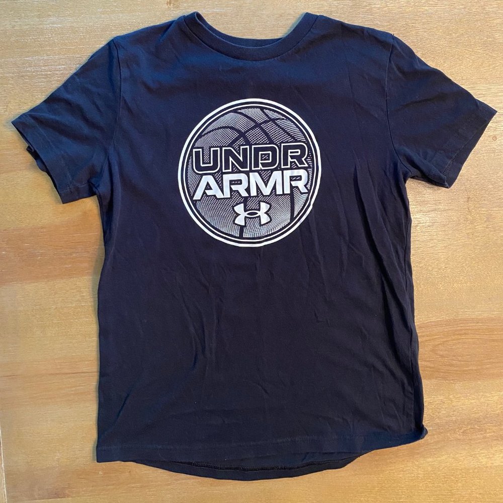 Under Armour black tshirt youth medium with Basketball Graphic